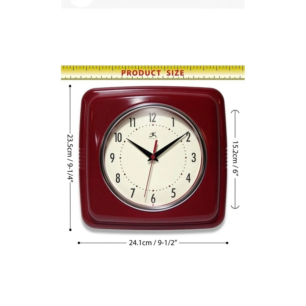 Infinity Instruments 9 Square Retro 9W x 9H in. Wall Clock, Red